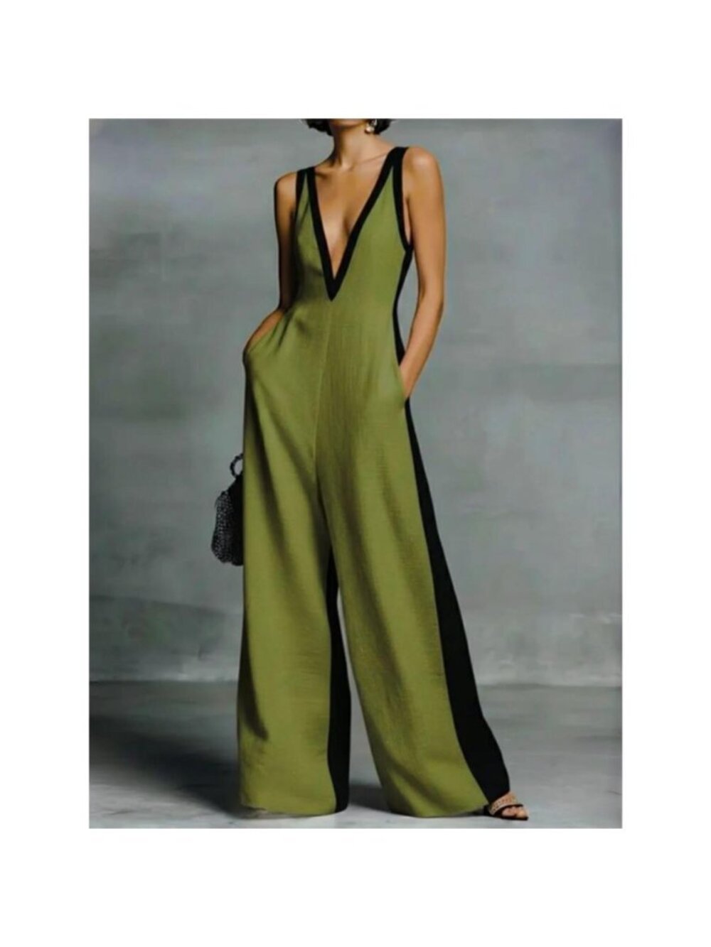 Contrast Trim V-Neck Jumpsuit - Picture 5 of 9